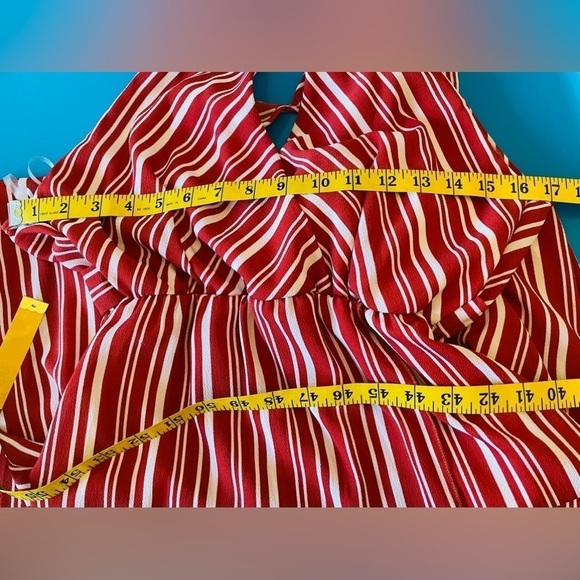 MIKEY & Joey Red White Stripe Halter Neck Midi Dress Size M - Picture 7 of 8